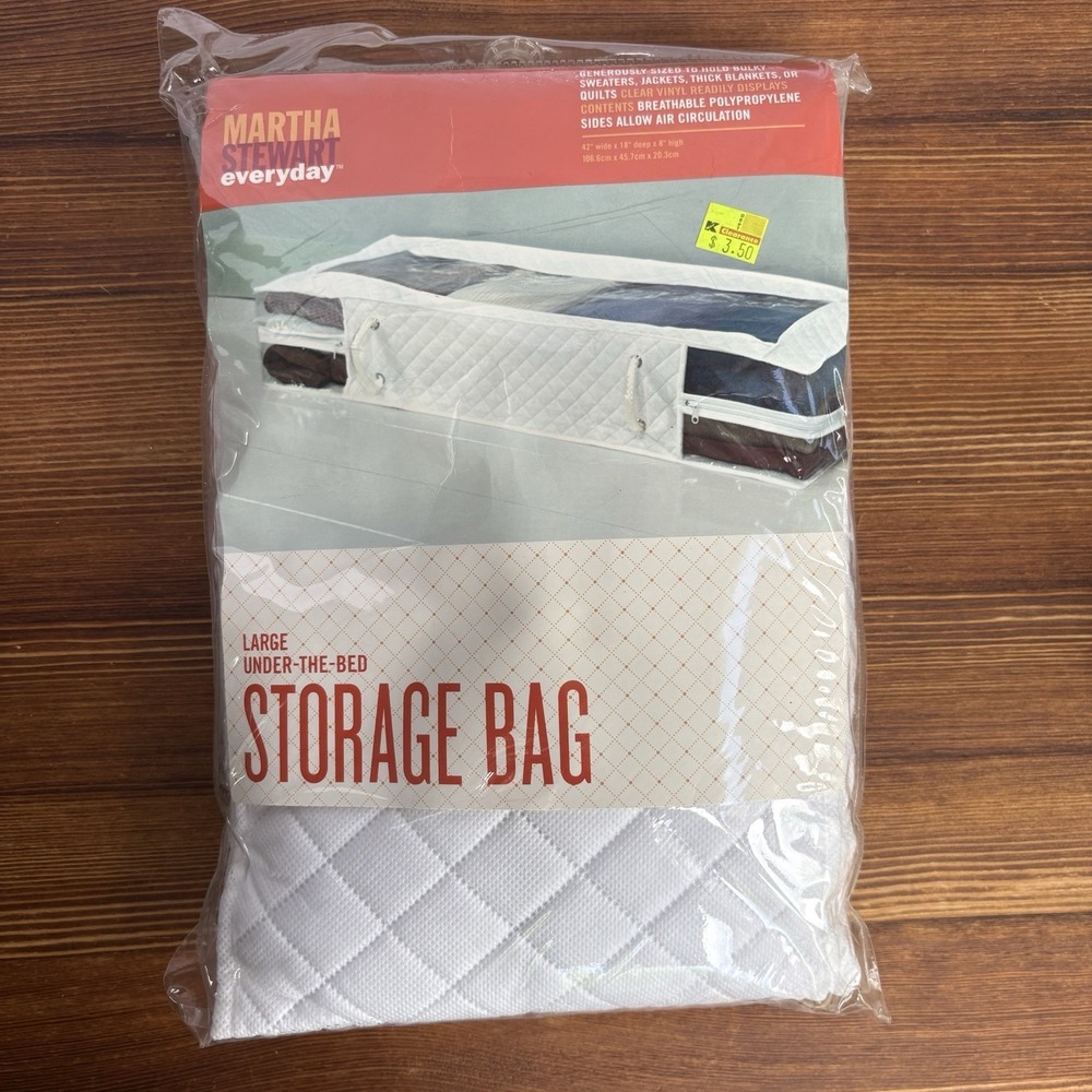 Martha Stewart Everyday Under Bed Storage Bag Large White Zip Organizer New